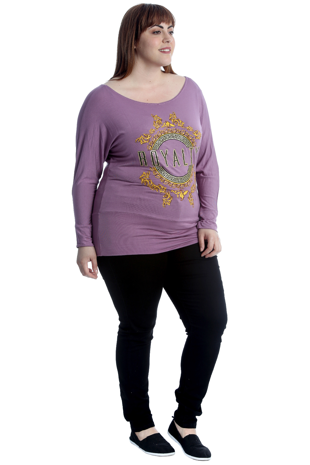 New Womens Plus Size Top Ladies Royalty Print Batwing T-Shirt Sale Elastic Band