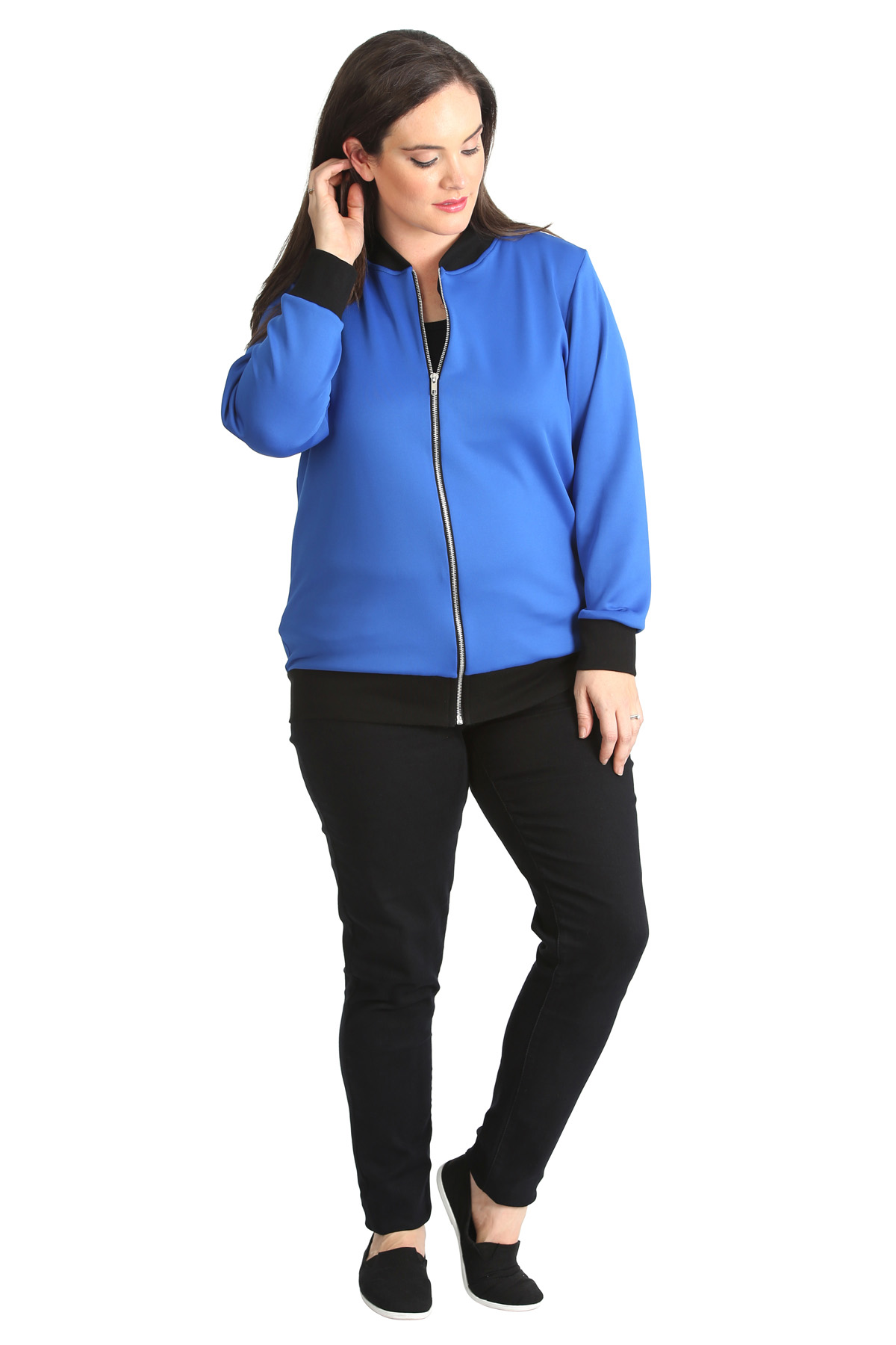 New Womens Plus Size Bomber Jacket Ladies Plain Ribbed Warm Zip Varsity