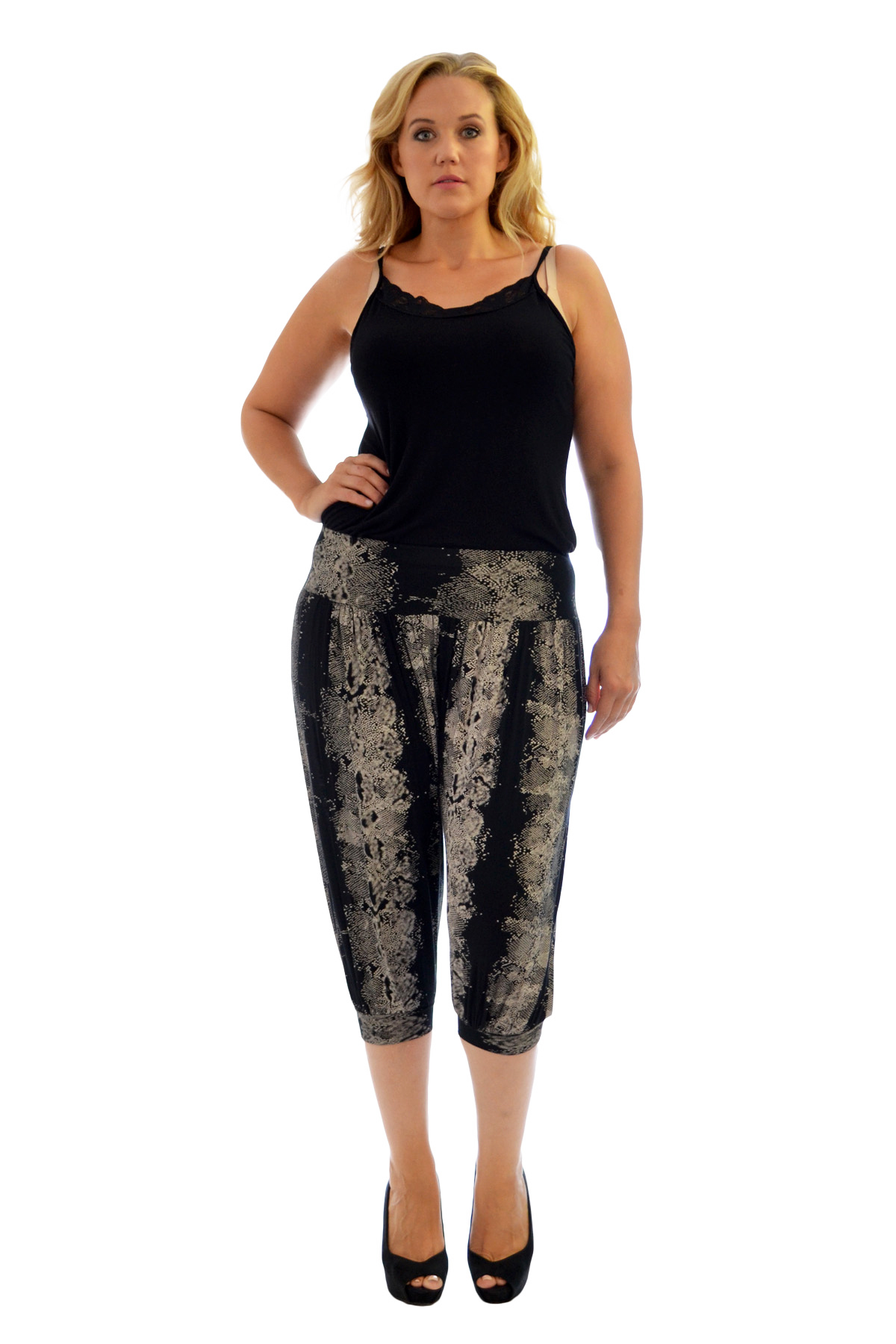 Womens Harem Trouser Plus Size Ladies Cropped Snake Skin Print Ali Baba Nouvelle