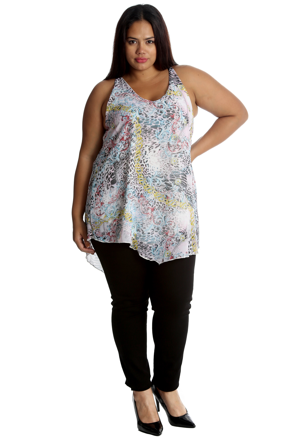 NUOVA linea donna taglie forti Top Donna Chiffon Paisley Stampa Animale Hankey Orlo NOUVELLE