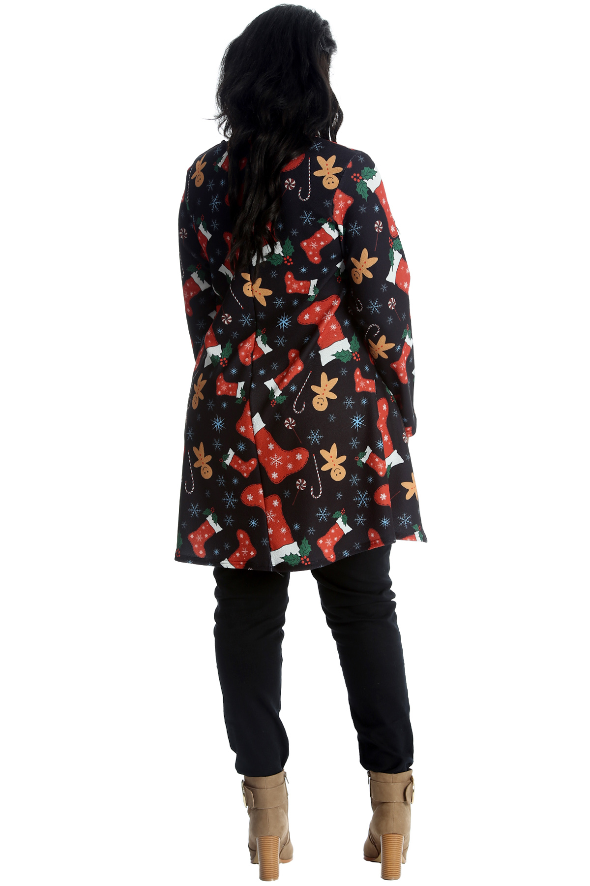 New Womens Plus Size Top Ladies Swing Tunic Christmas Cane Stocking Gingerbread