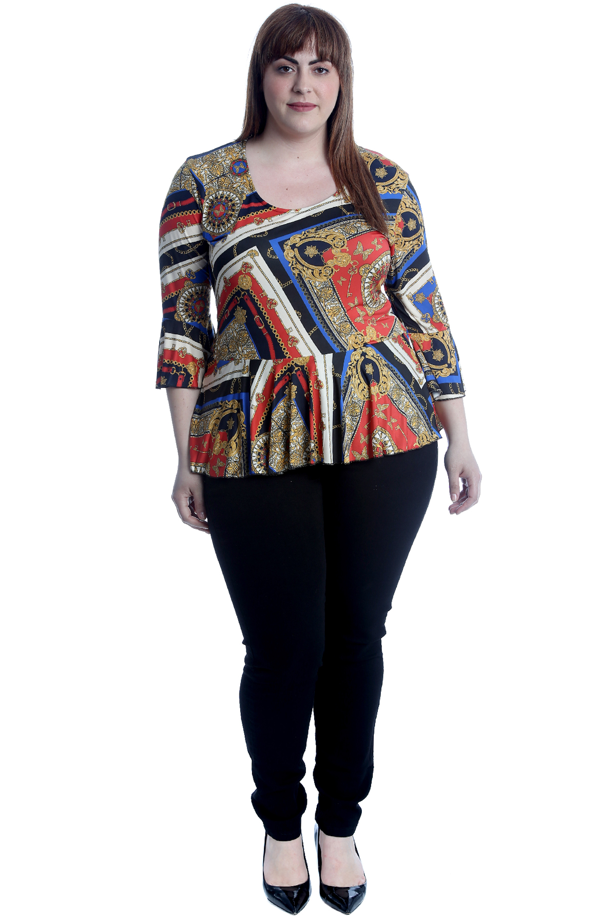 Nouveau Haut Plus Taille Haut Femme Peplum frill Bell Manche Tunique Chemisier Chaîne Clé