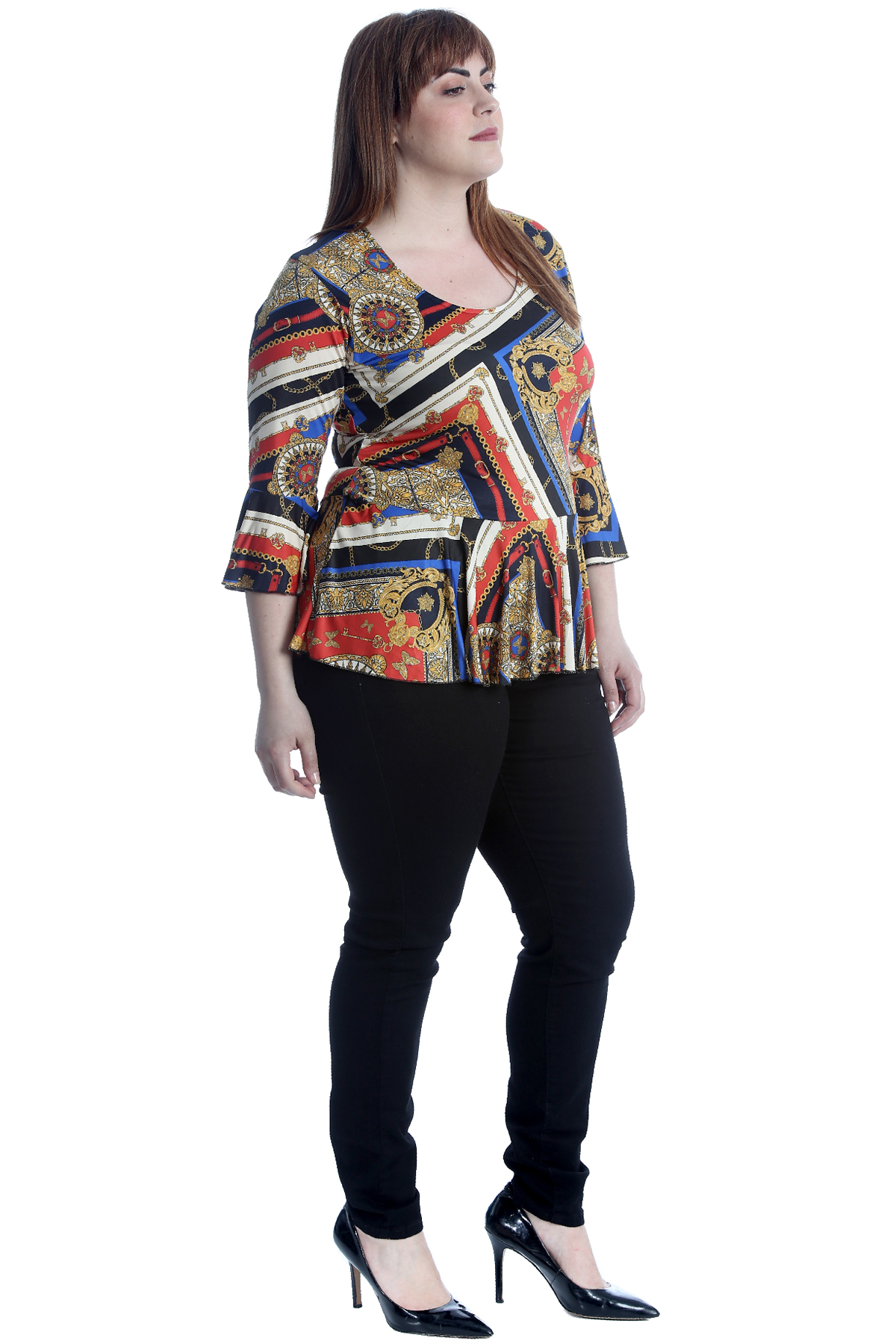 Nouveau Haut Plus Taille Haut Femme Peplum frill Bell Manche Tunique Chemisier Chaîne Clé