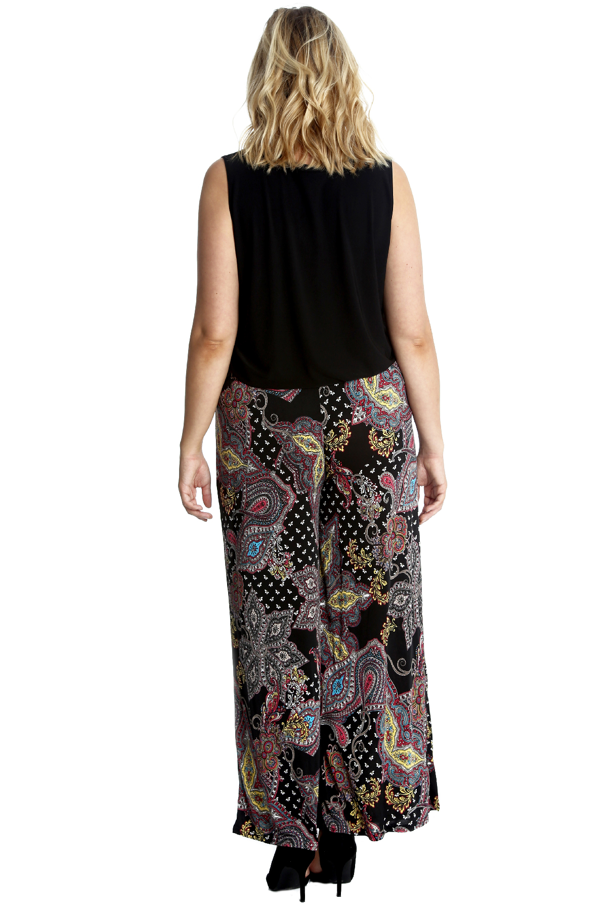 New Womens Plus Size Trousers Ladies Paisley Print Palazzo Pants Flared Wide Leg