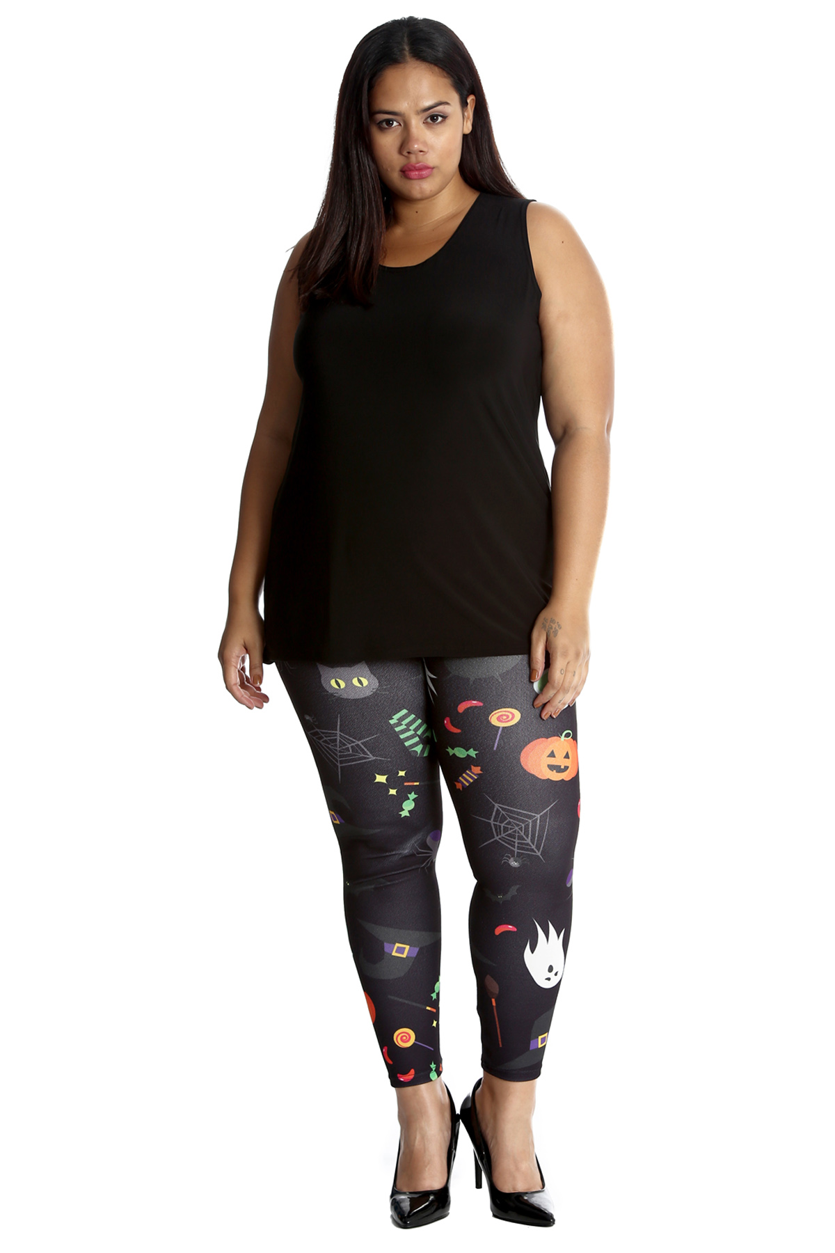 New Womens Plus Size Leggings Ladies Halloween Ghost Trick Treat Broom Nouvelle