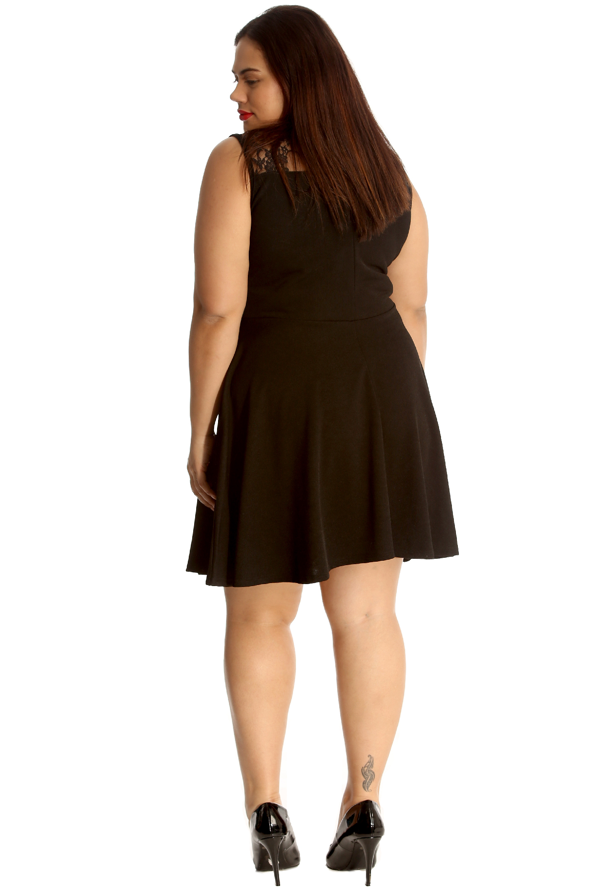 New Ladies Plus Size Dress Skater Womens Lace Neck Sleeveless Flared Nouvelle