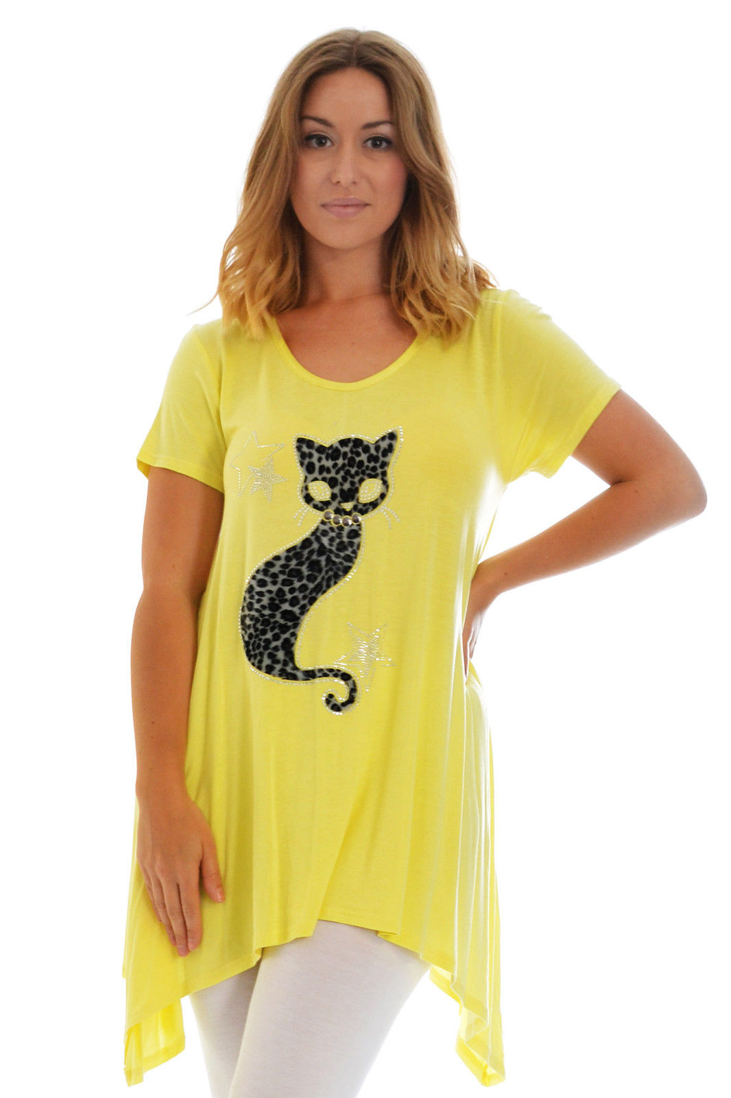 ... Asymmetric Stud Fur Animal Cat T-Shirt Top Nouvelle Plus Size Ladies