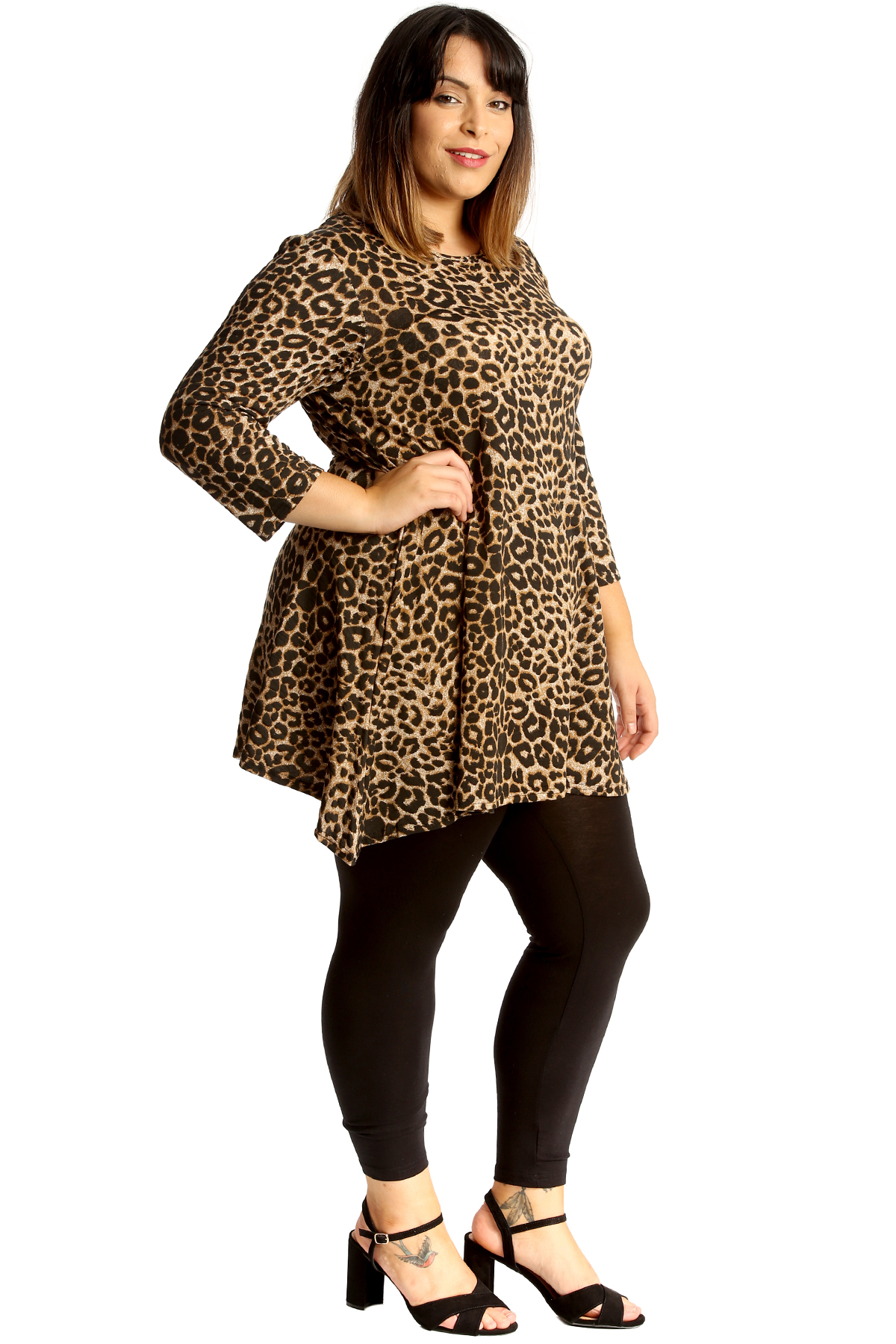 New Womens Plus Size Top Ladies Animal Leopard Print Tunic Swing Skater Style