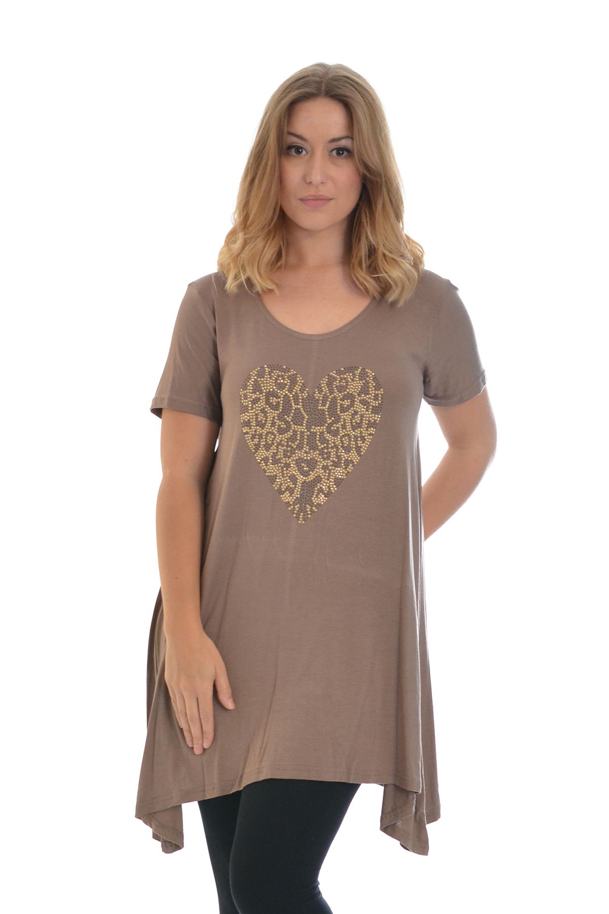 New Ladies Plus Size Top Womens A-Line Stud Heart T-Shirt Rhinestone Nouvelle | eBay