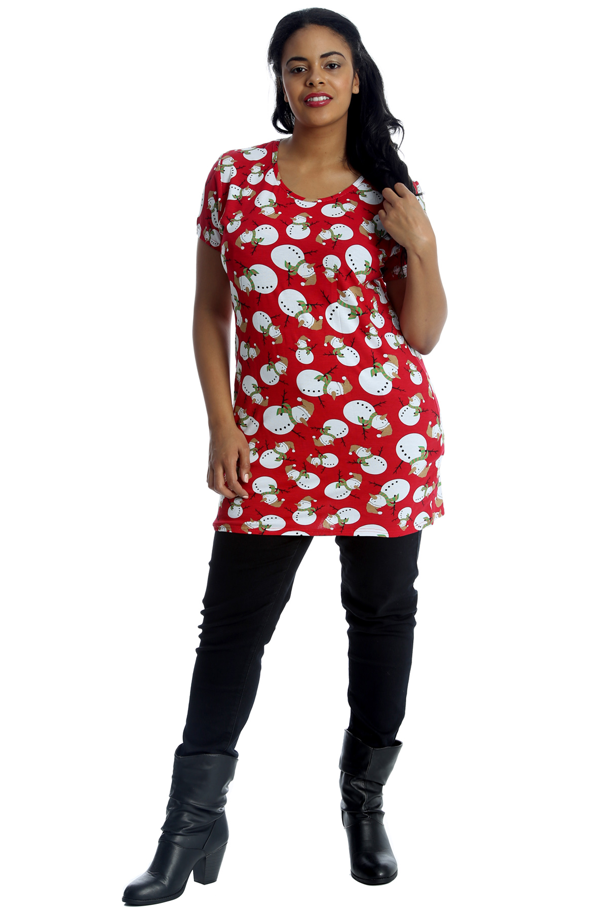 New Womens Plus Size T-Shirt Ladies Snowman Christmas Print Top Novelty Party