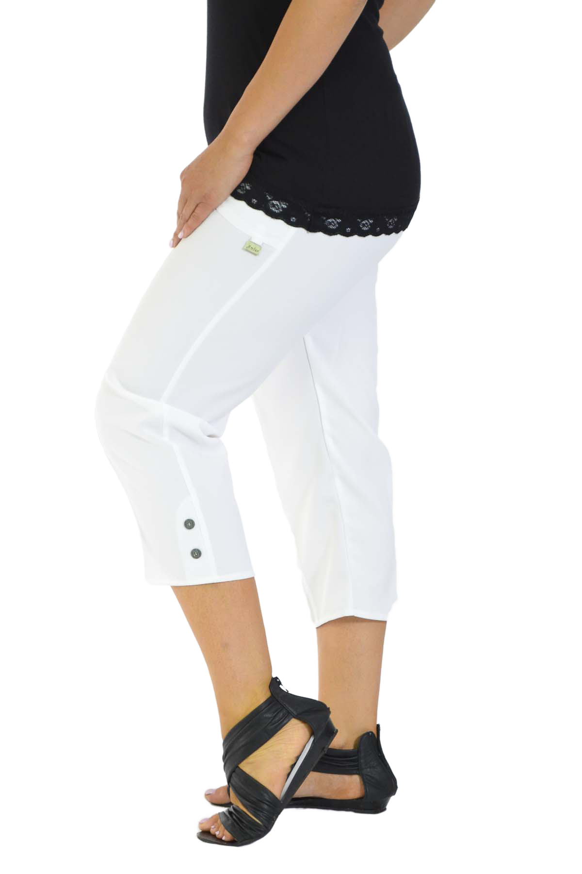 New Womens Cropped Pocket Trousers Elastic Waist Pants Nouvelle Plus Size 12-26 