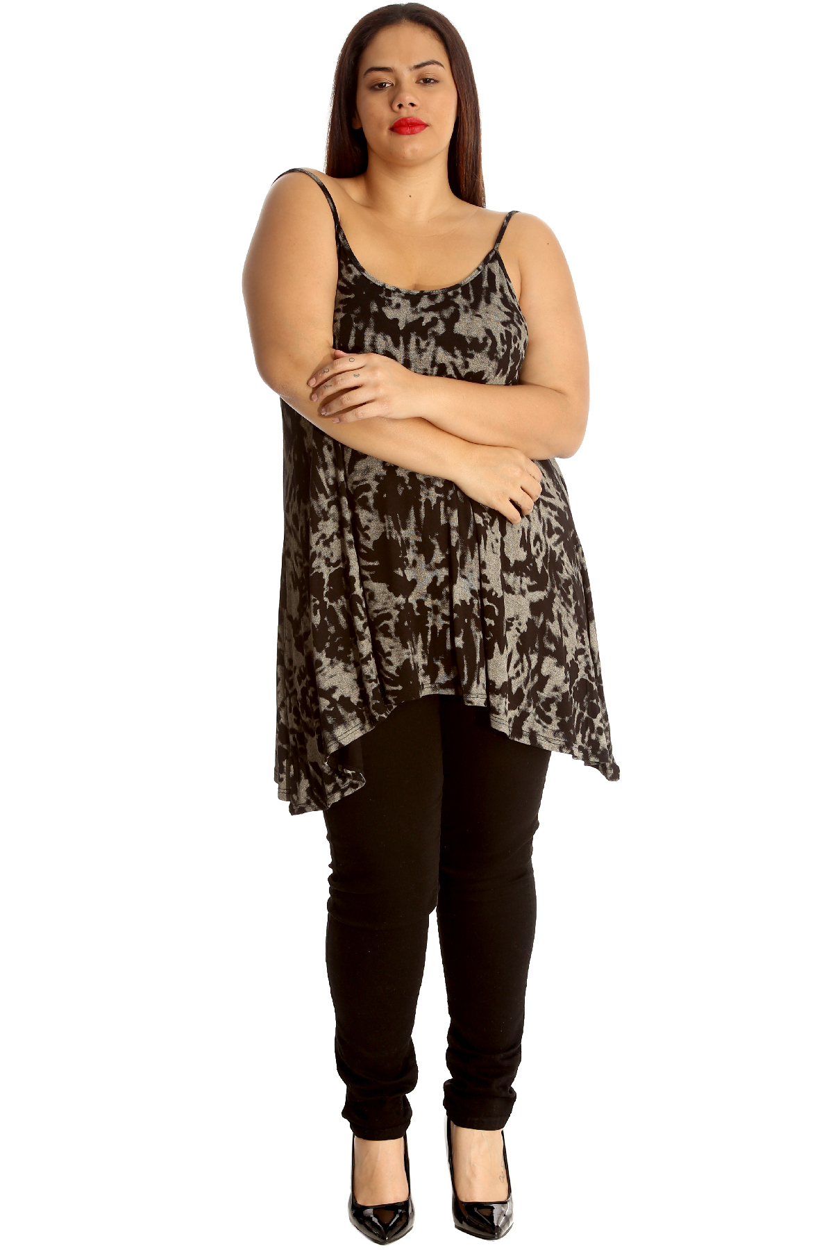 New Womens Top Ladies Camisole Tank Swing Top Abstract Print Plus Size Nouvelle