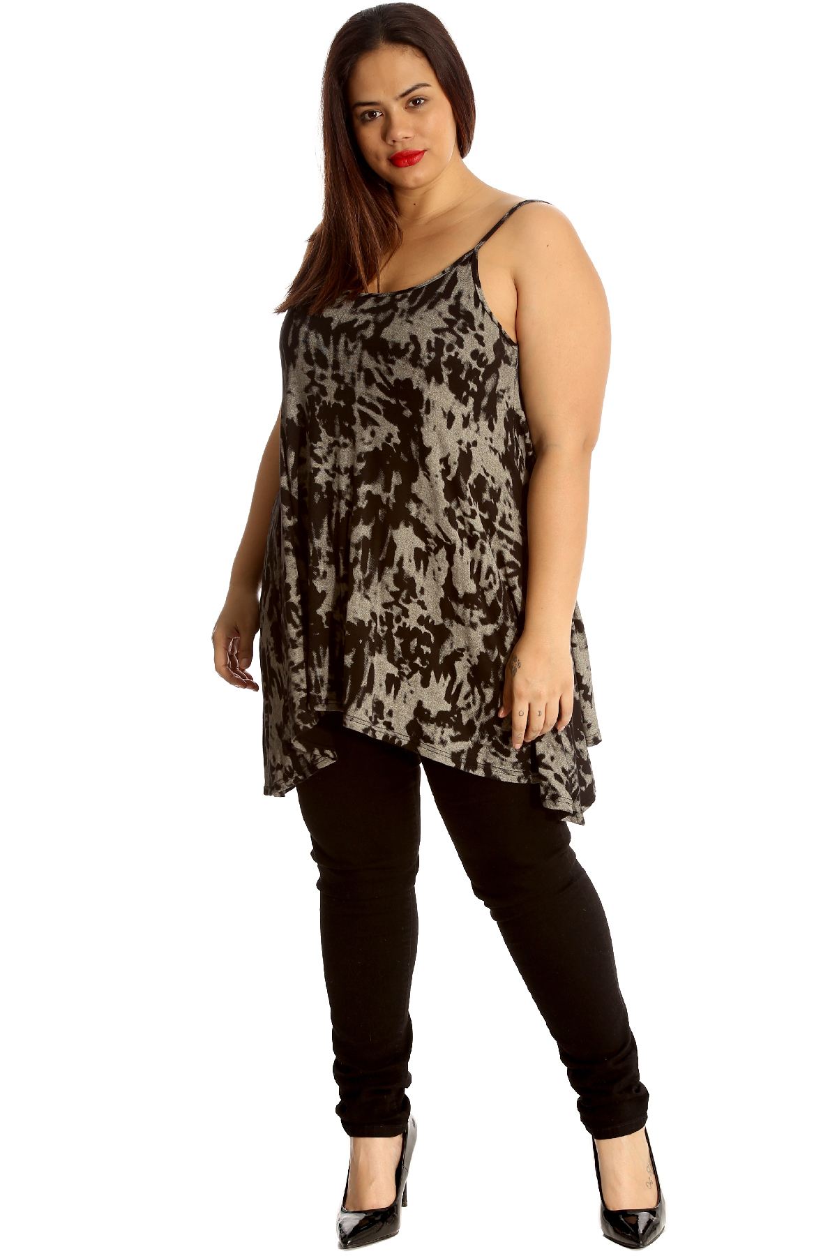 New Womens Top Ladies Camisole Tank Swing Top Abstract Print Plus Size Nouvelle