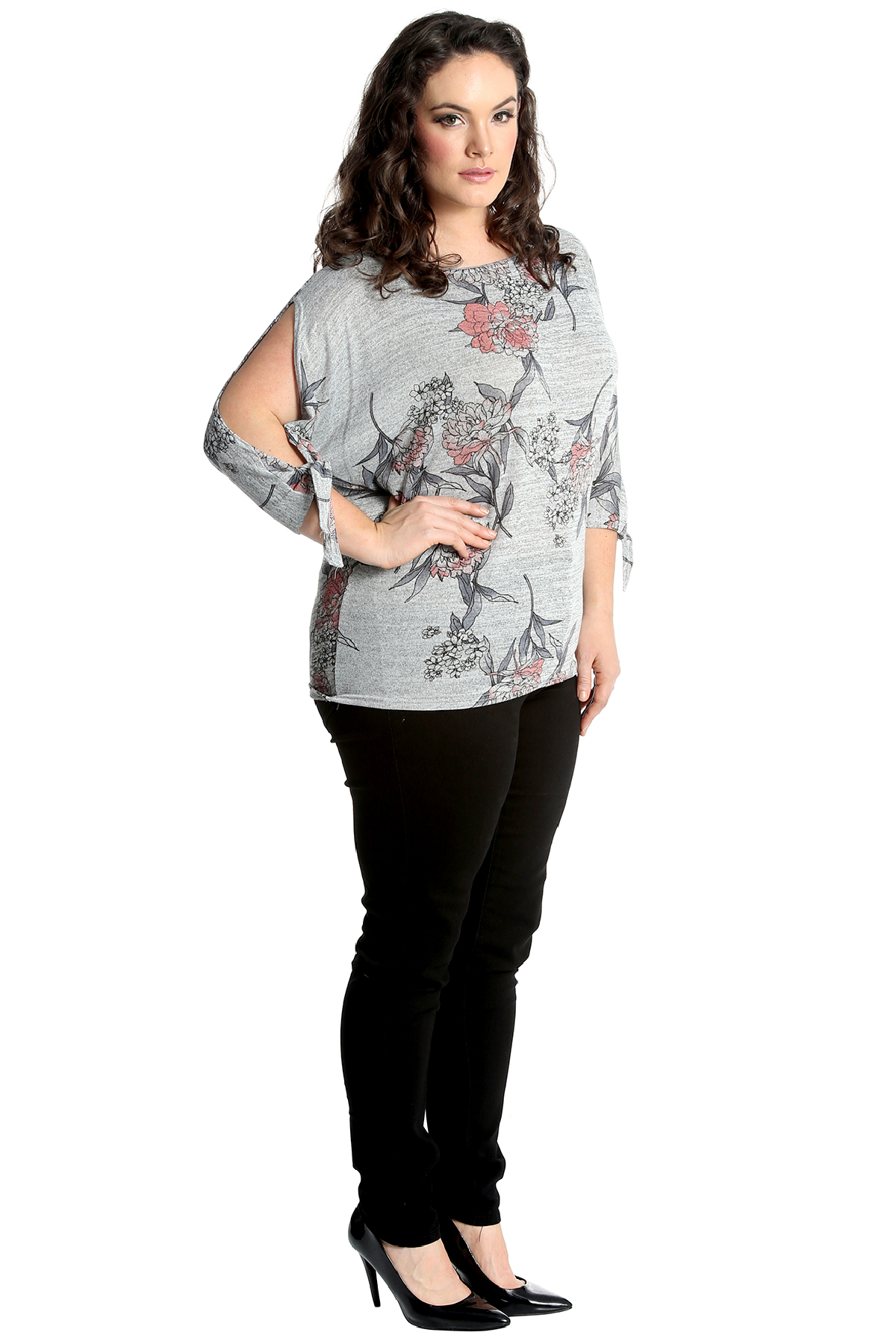 New Womens Plus Size Top Ladies Floral Print Cut Out Cold Sleeve Gypsy Nouvelle