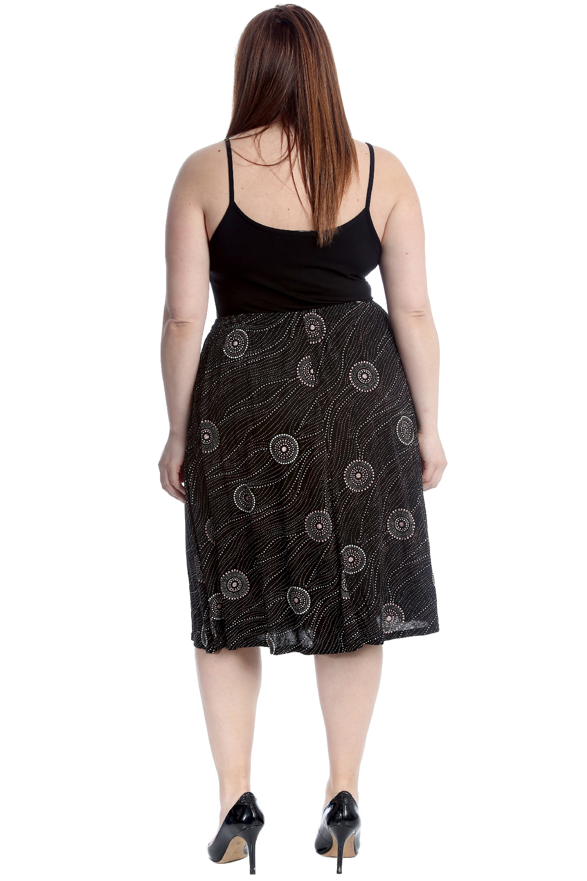New Womens Skirt Plus Size Ladies Abstract Circle Striped Print Skater Knee Long