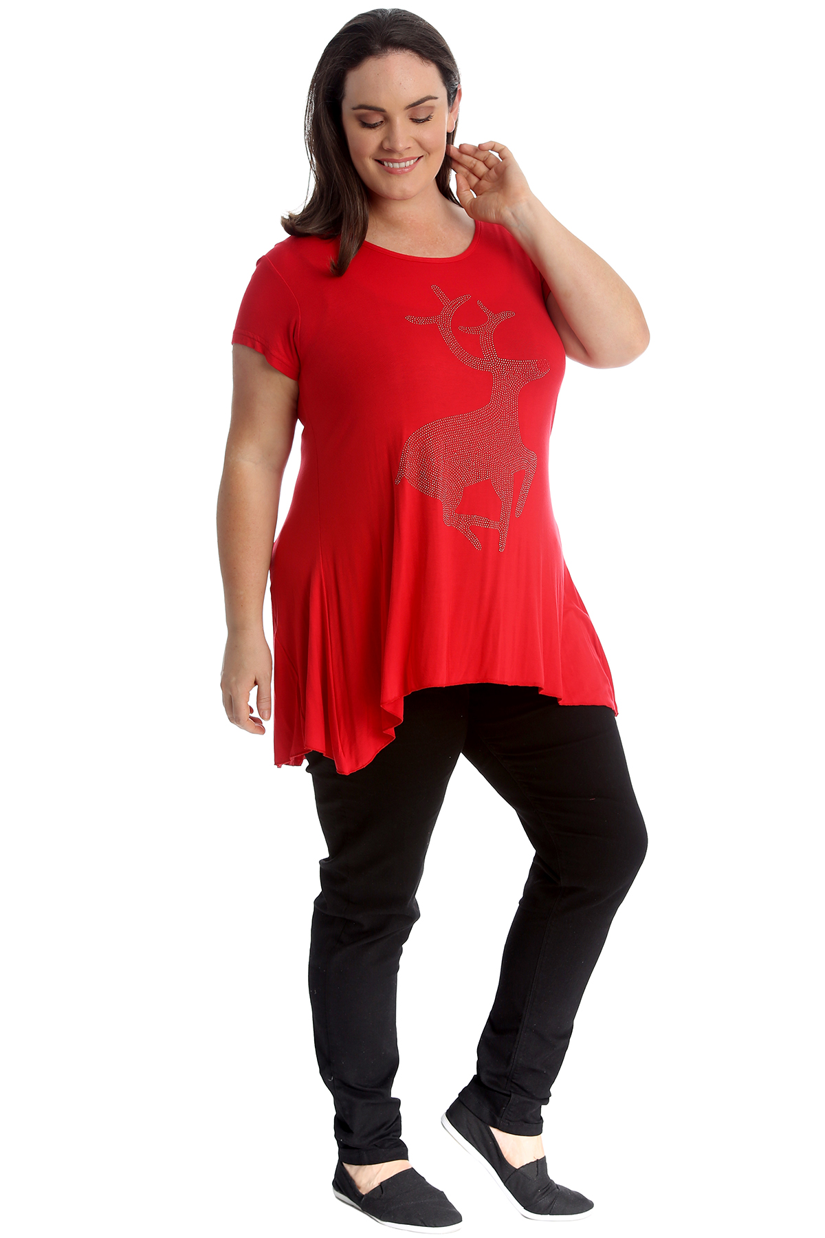 New Ladies Christmas Plus Size Top Studded Reindeer Party Animal Womens Nouvelle