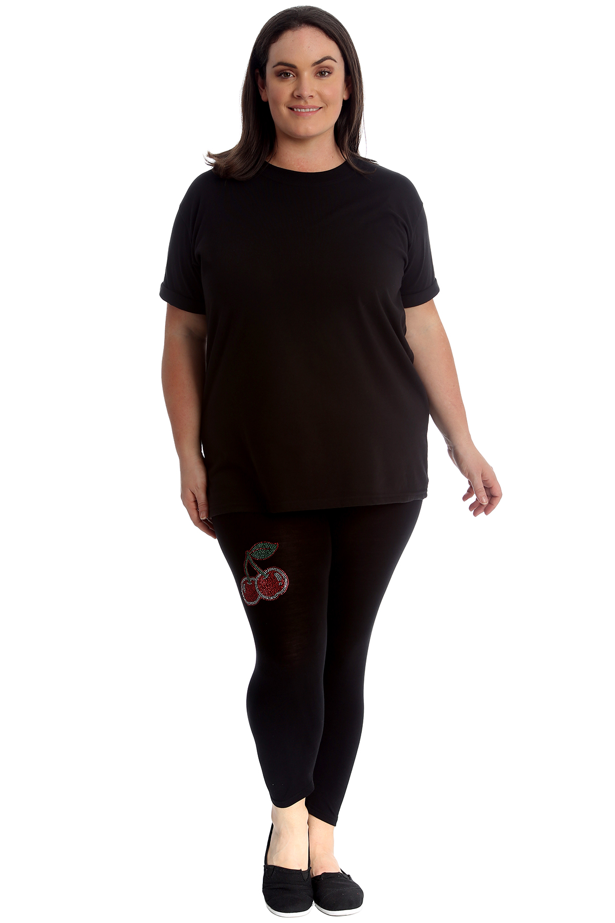 New Womens Plus Size Leggings Ladies Cherry Stud Rhinestone Pants Elastic Soft