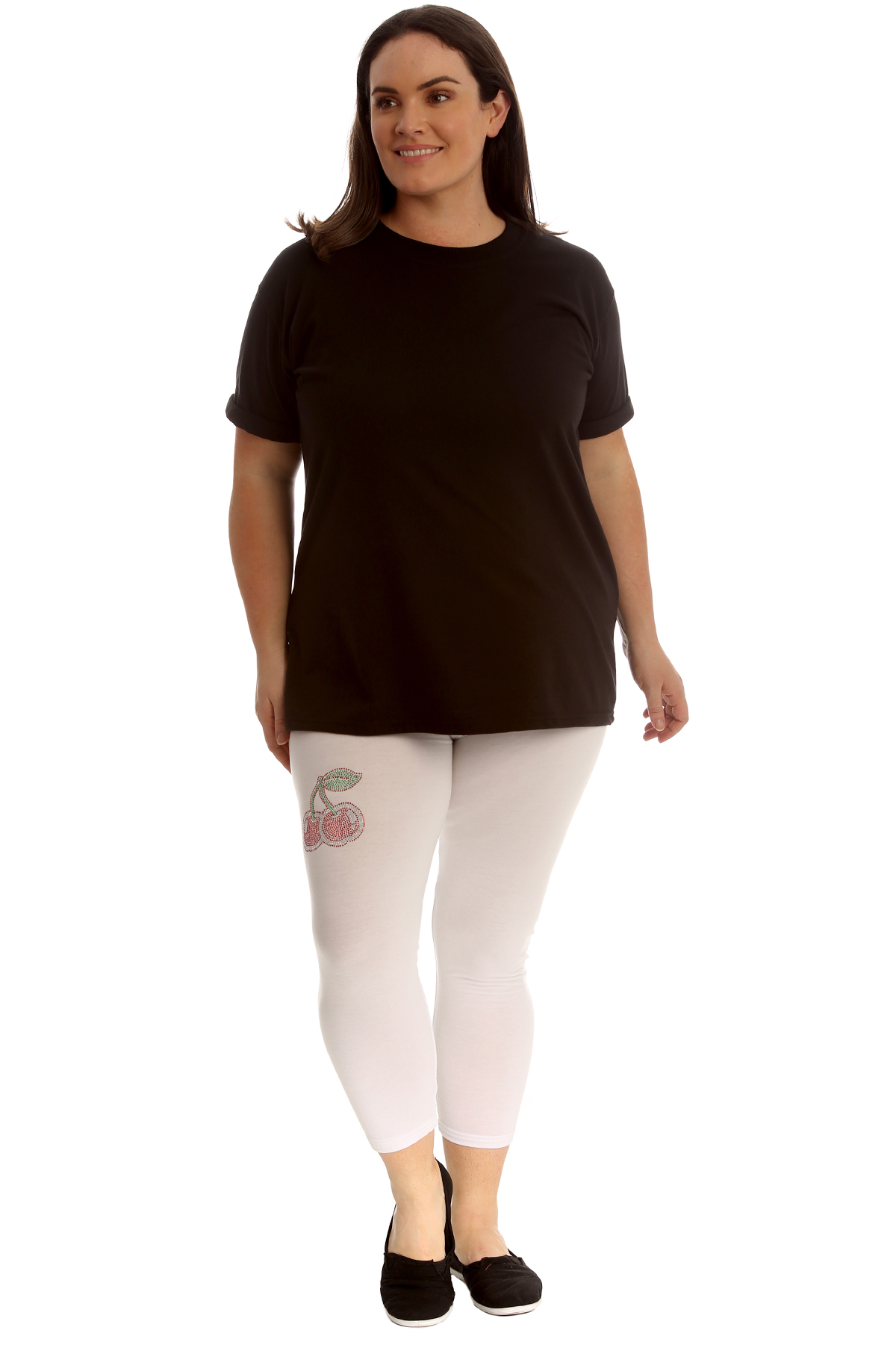 New Womens Plus Size Leggings Ladies Cherry Stud Rhinestone Pants Elastic Soft