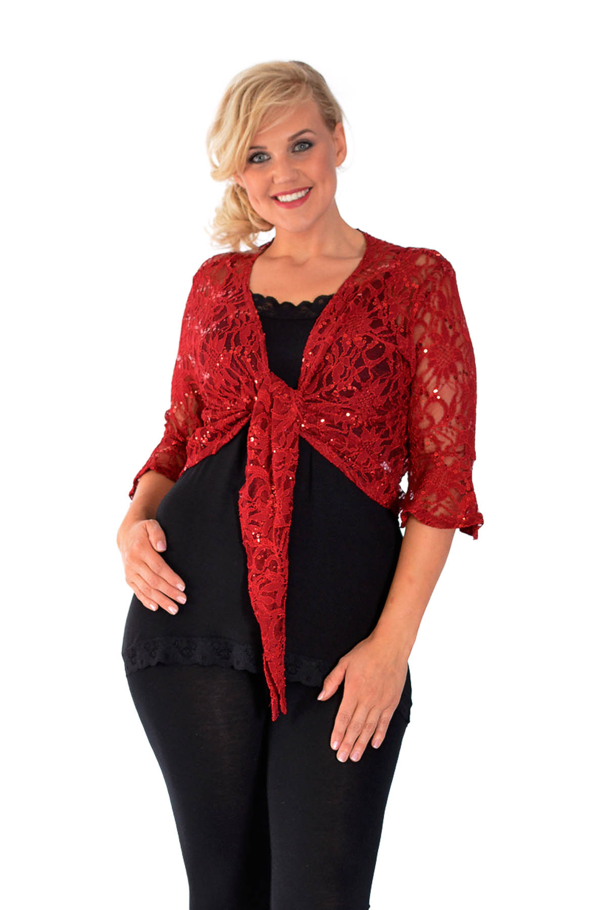 New Women Plus Size Shrug Ladies Lace Floral Front Tie Sequin Party Top