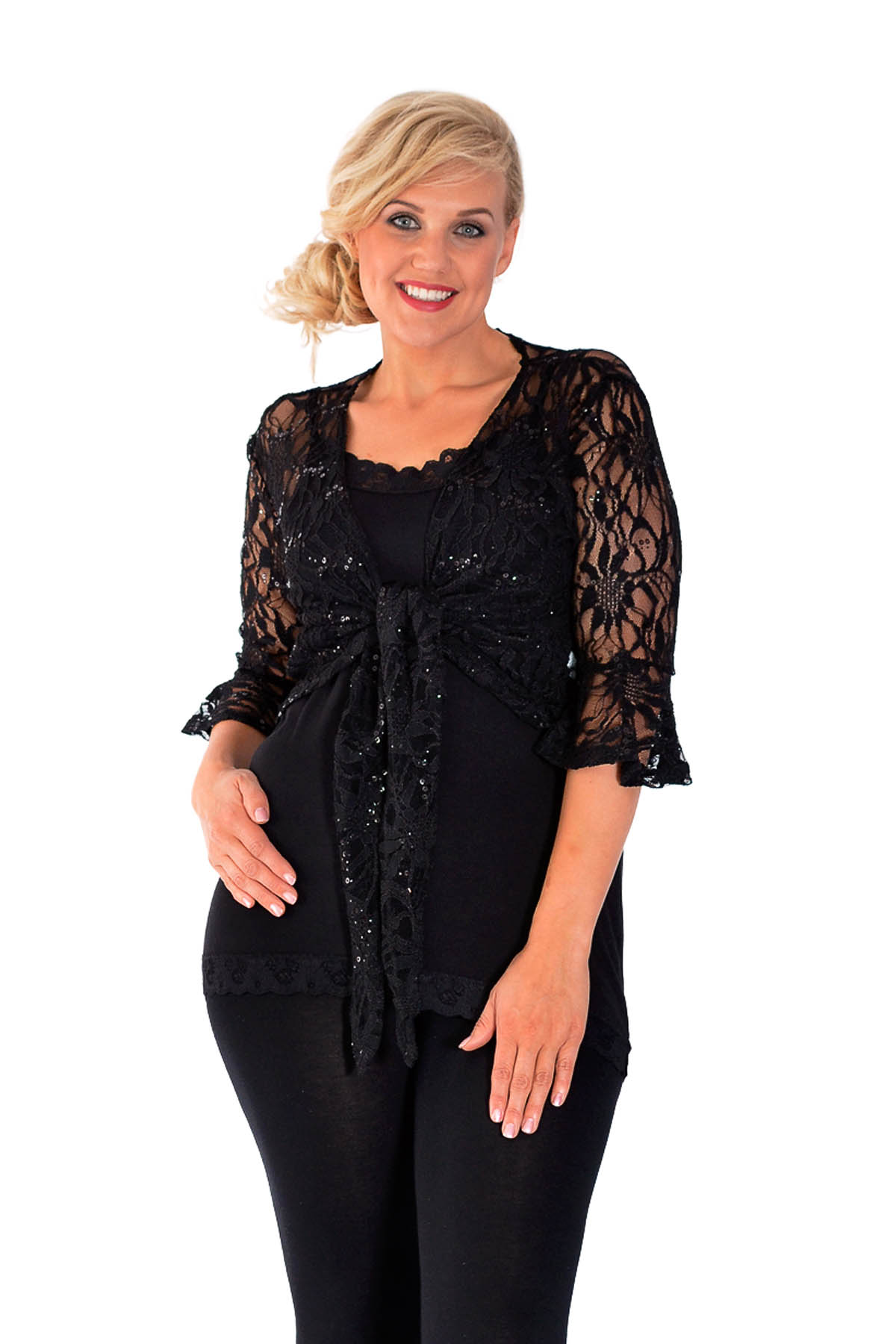 New Women Plus Size Shrug Ladies Lace Floral Front Tie Sequin Party Top