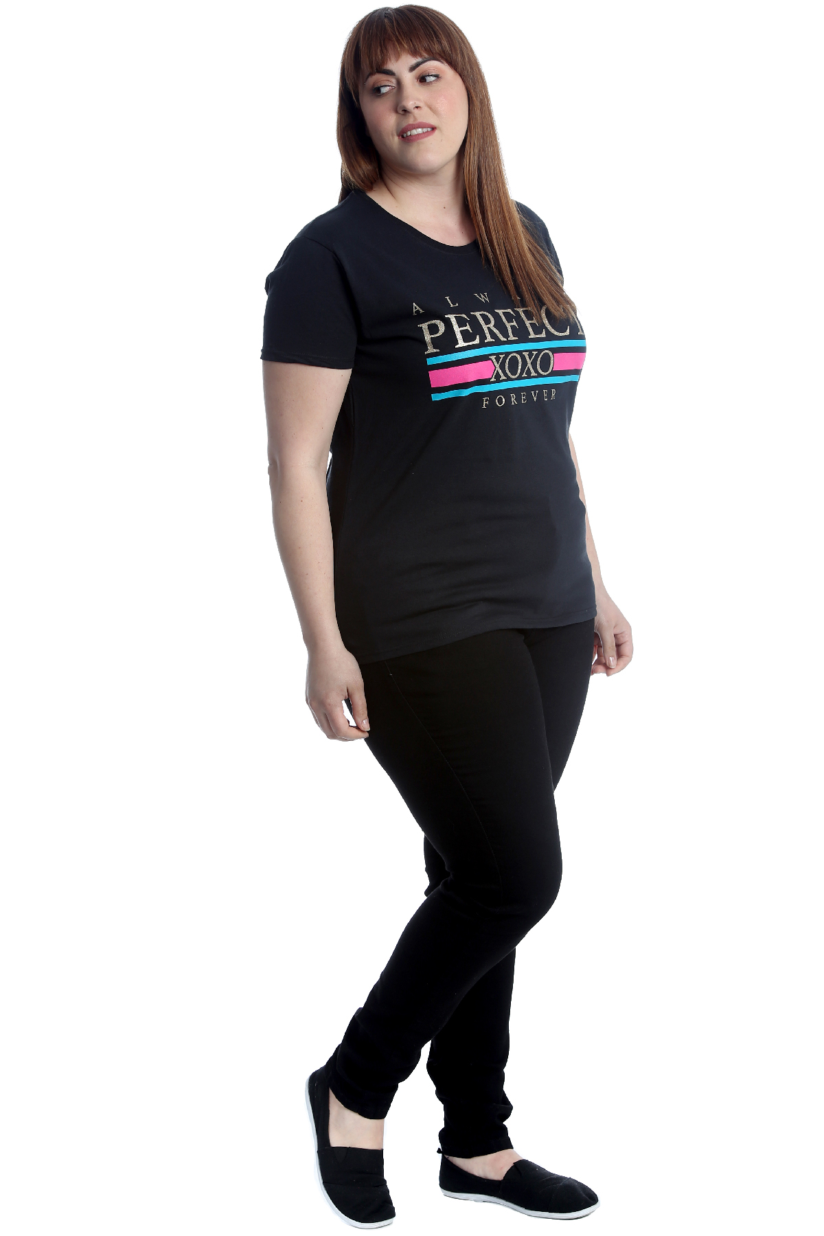 New Womens Plus Size T-Shirt Ladies Cotton Top Always Perfect XOXO Print Sale