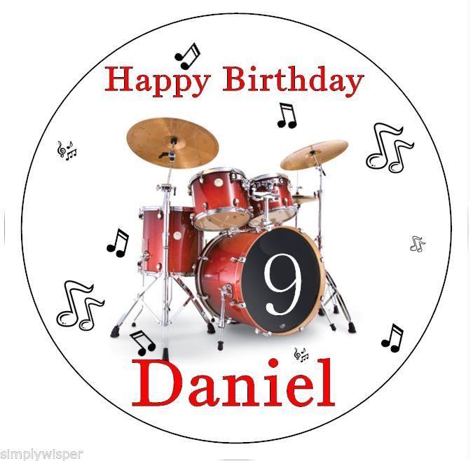 Red Drum Kit Birthday Topper Personalised Icing Cake Topper Drummer