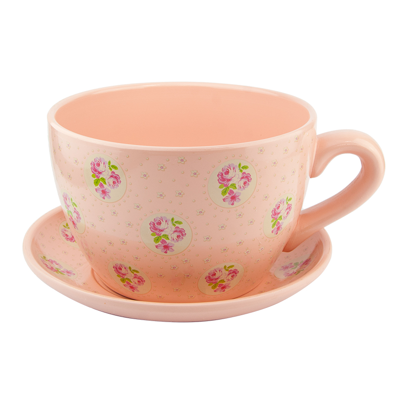 Large Ceramic Teacup & Saucer Planters Decorative Indoor Outdoor Garden
