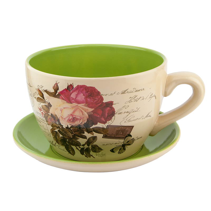 Large Ceramic Teacup & Saucer Planters Decorative Indoor Outdoor Garden