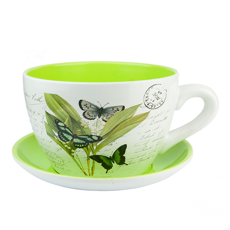 Large Ceramic Teacup & Saucer Planters Decorative Indoor Outdoor Garden