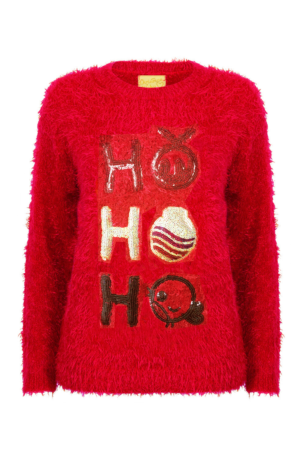 Christmas Wishes Womens 3D Ho Ho Ho Sequin Festive Jumper Ladies Sequin Sweater