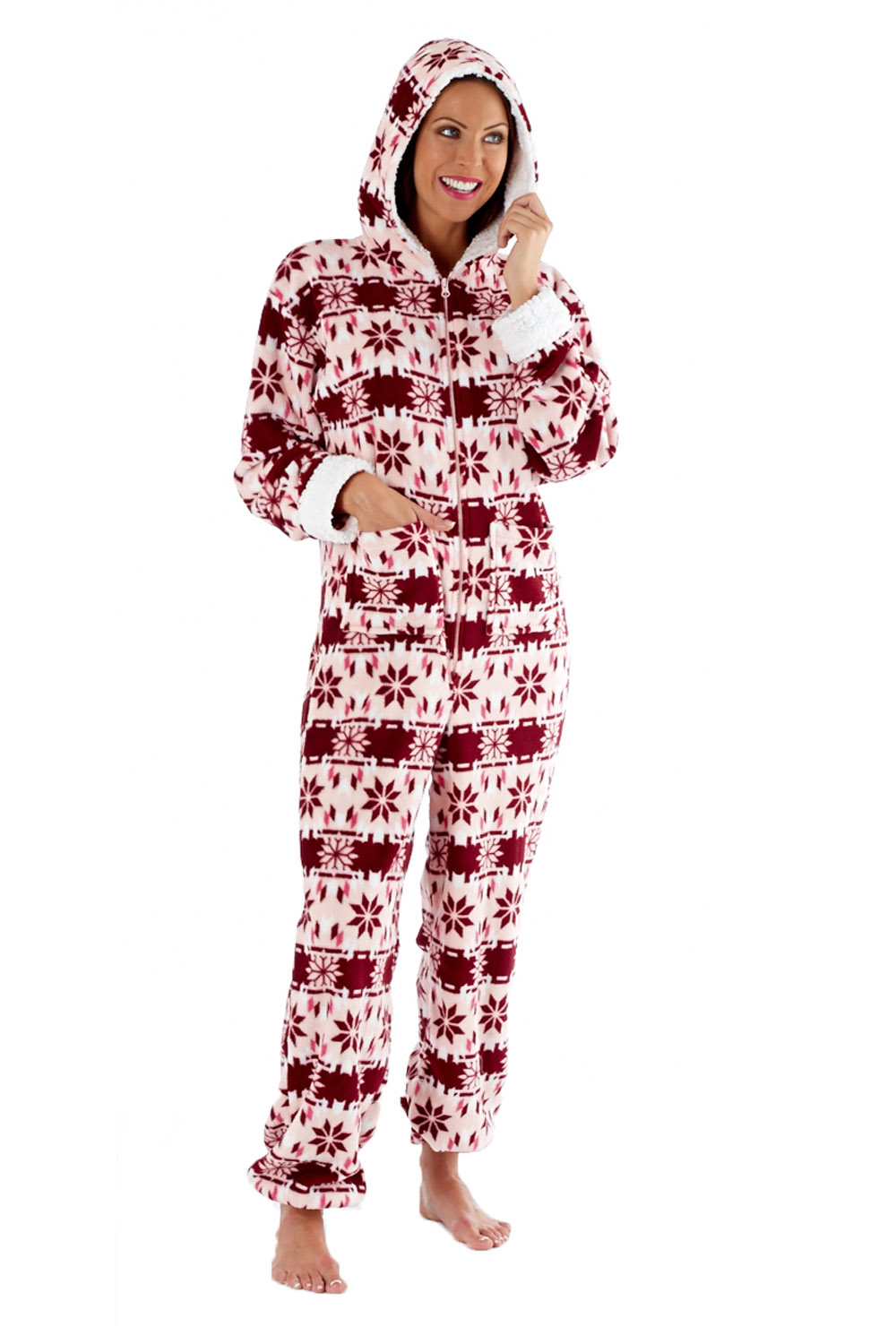 Womens Fair Isle Jumpsuit Robe Nightdress Or Pyjamas Ladies Fleece Nightwear