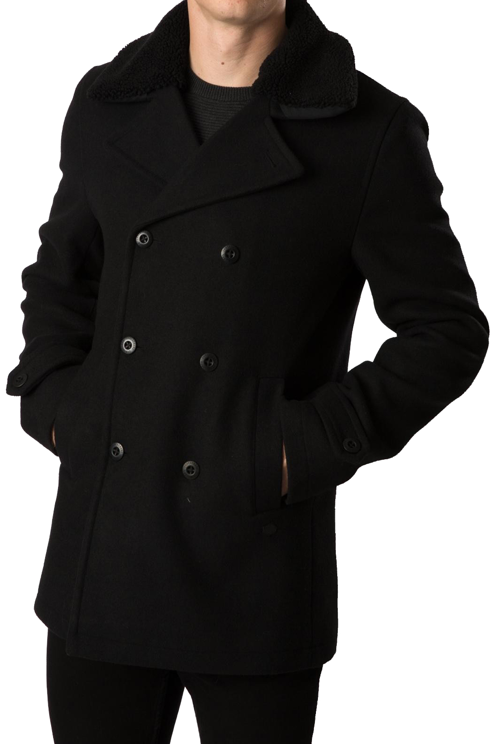 Threadbare Mens Coat Wired Formal Double Breasted Removable Fleece