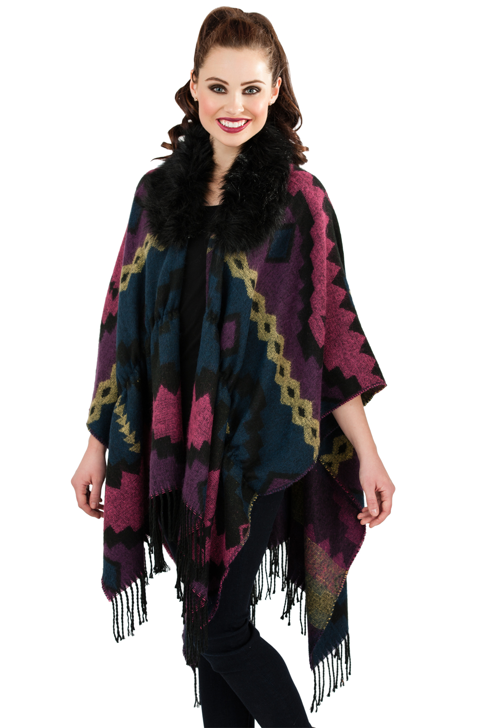 Boutique Womens Detachable Faux Fur Collar Tassel Fringe Knitted