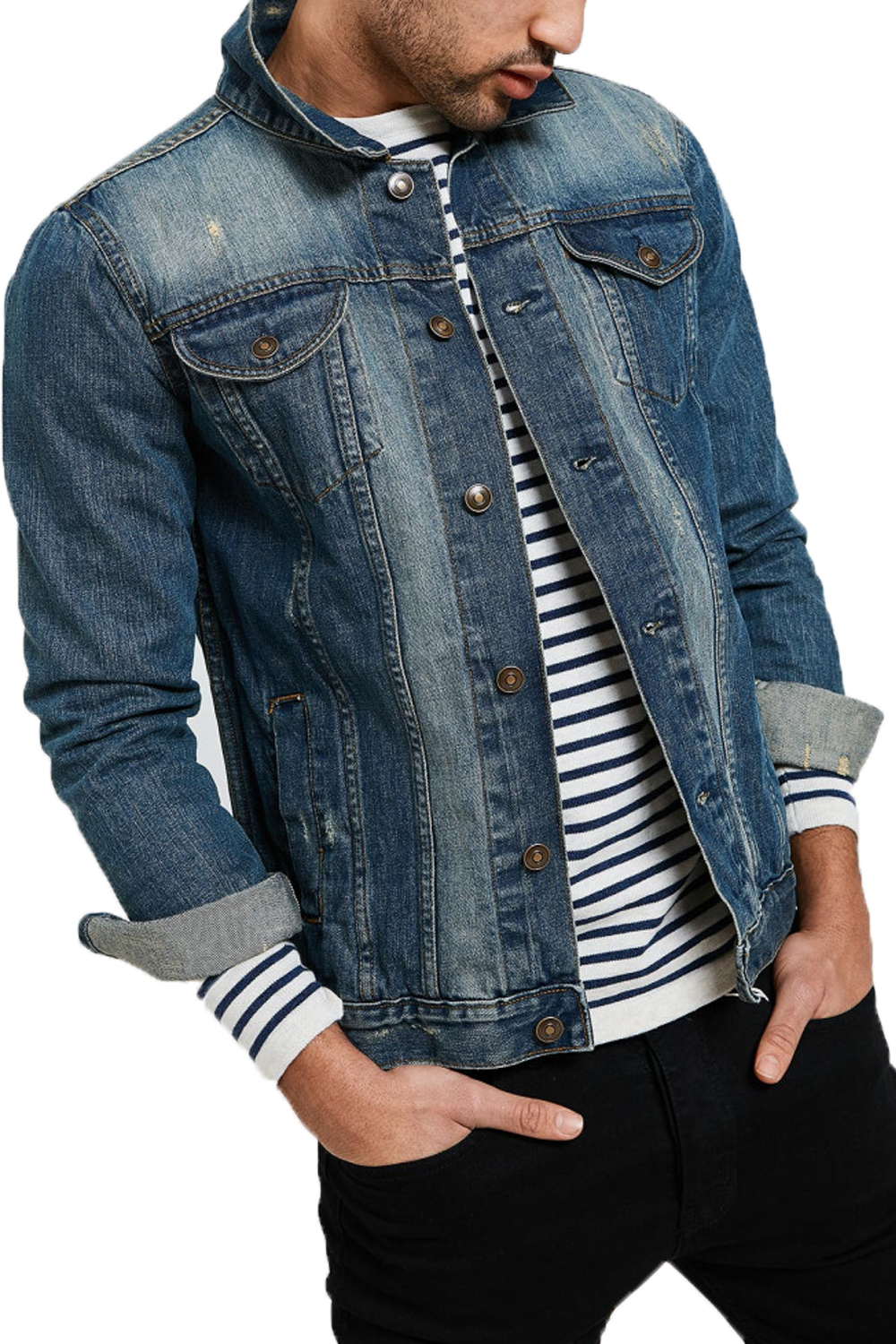 Threadbare Mens Rocky Denim Jacket Classic Distressed Detailing Cotton Outerwear