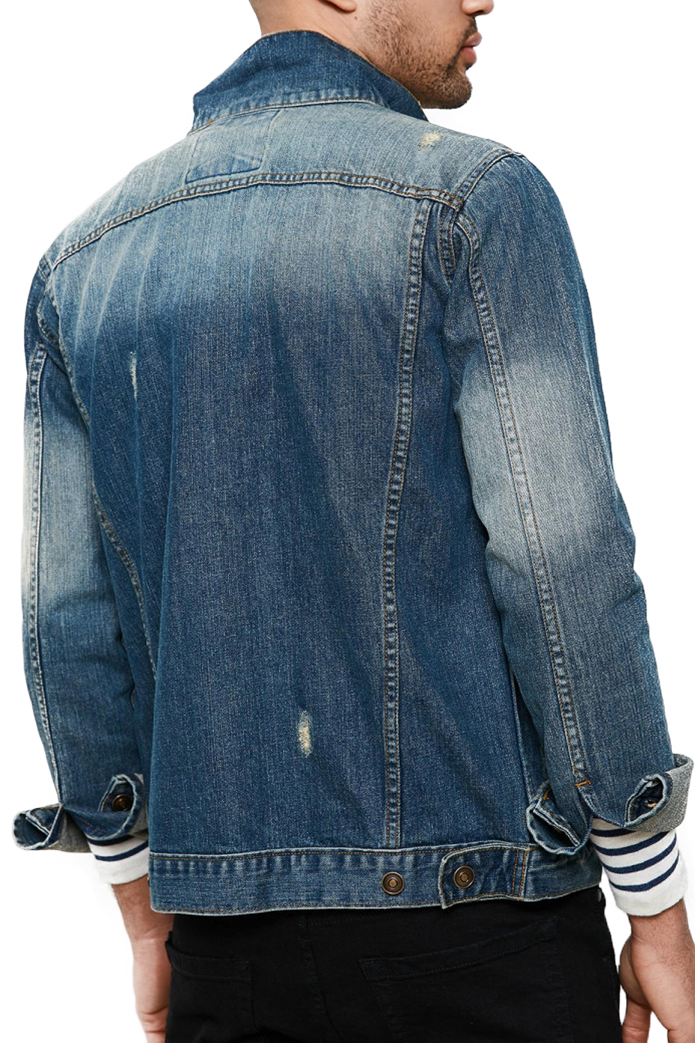 Threadbare Mens Rocky Denim Jacket Classic Distressed Detailing Cotton Outerwear