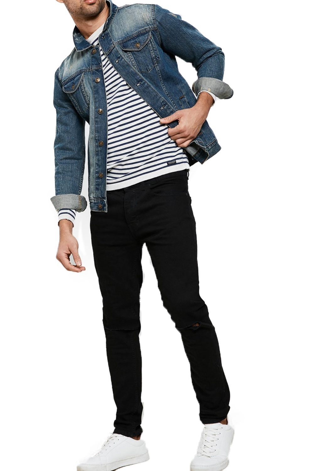 Threadbare Mens Rocky Denim Jacket Classic Distressed Detailing Cotton Outerwear