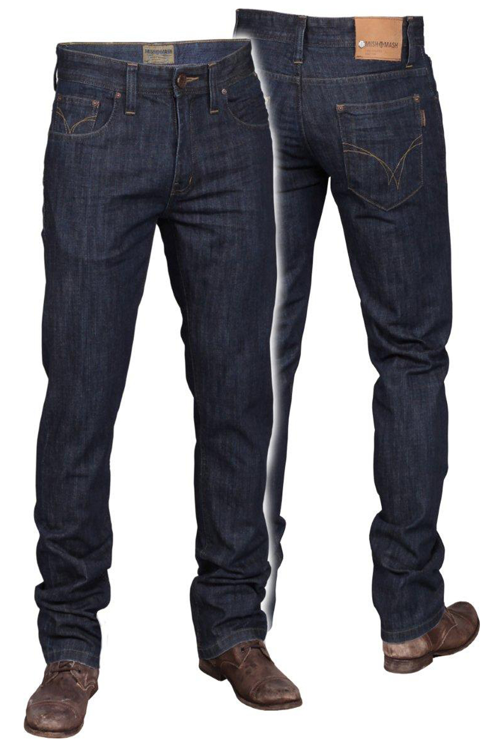 Mens Dark Wash Jeans Mish Mash 1956 Vintage Raw Tapered Designer Slim