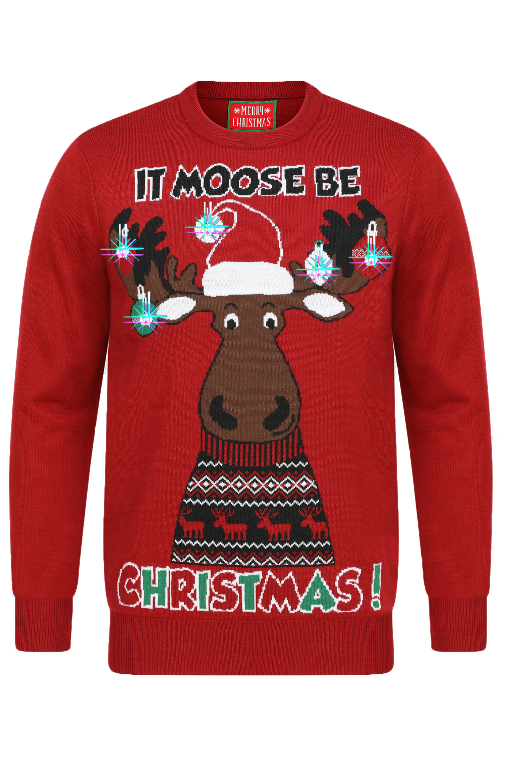 Joyeux Noël Homme Festive /"Moose être Noël/'s Light up à encolure ras-du-cou Noël Pull