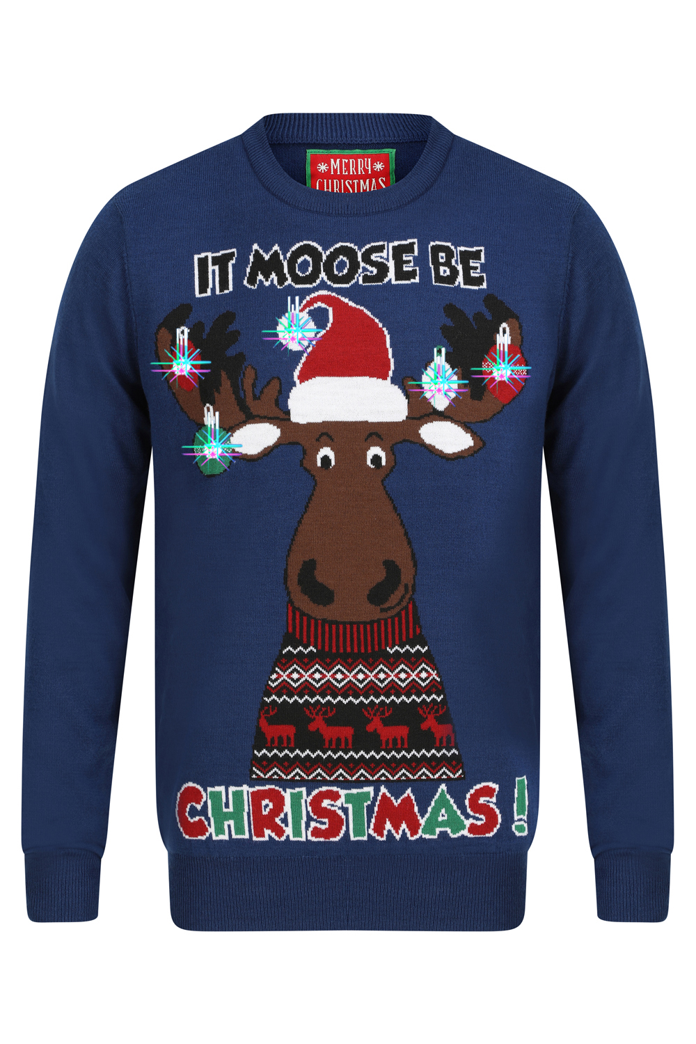 Joyeux Noël Homme Festive /"Moose être Noël/'s Light up à encolure ras-du-cou Noël Pull