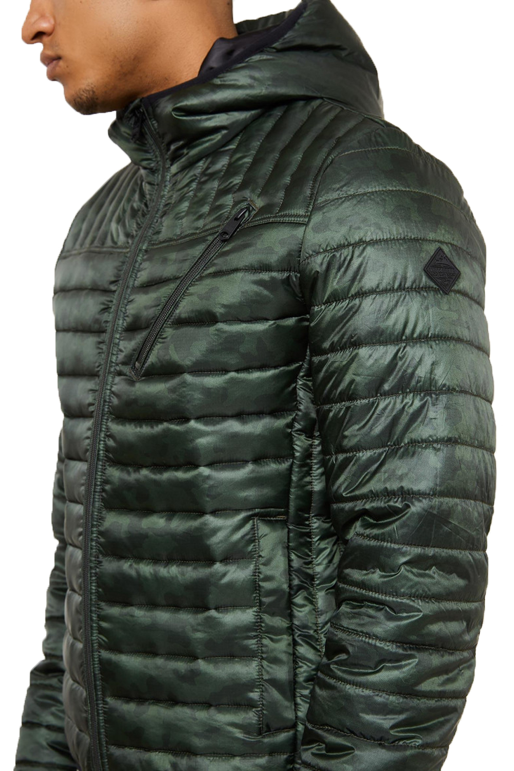 Threadbare Mens Parrot Hooded Padded Coat Designer Camo Quilted Puffer Jacket