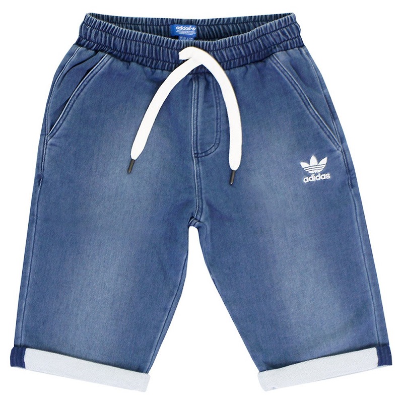adidas Originals Men's Denim French Terry Shorts Mid Length Elasticated