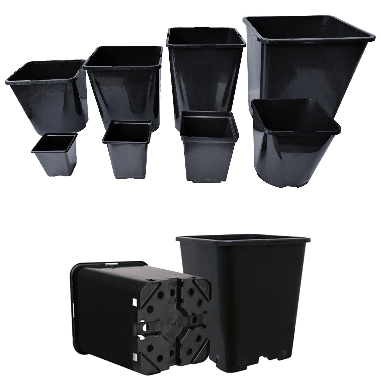 Square Plant Pots Strong Black Reusable Gardening Flower Seed Grow