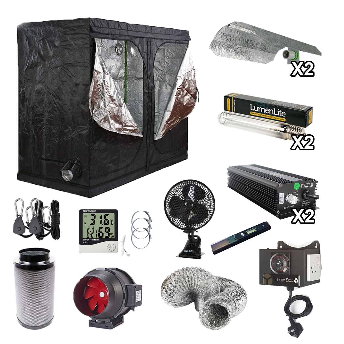 Professional 2.4x1.2x2M Grow Tent Kit 600w Dimmable Light Kit Carbon ...