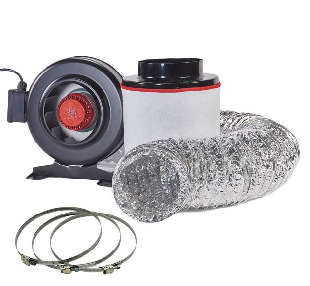 Hydroponic Fox Carbon Filter Inline Extractor Fan Kit 4" Grow Complete