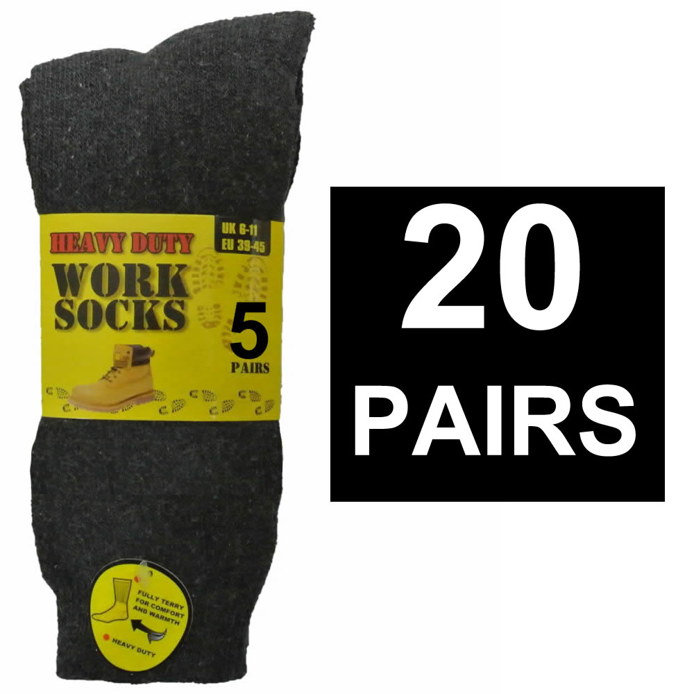 20 Pairs Pack Mens Work Boot Socks Thick Warm Outdoor Builders Winter