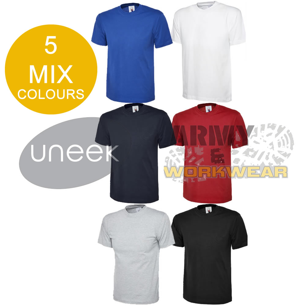 Uneek 5 PACK Unisex Mens CLASSIC T-SHIRT Plain 100% Cotton Blank Tee T shirt TOP