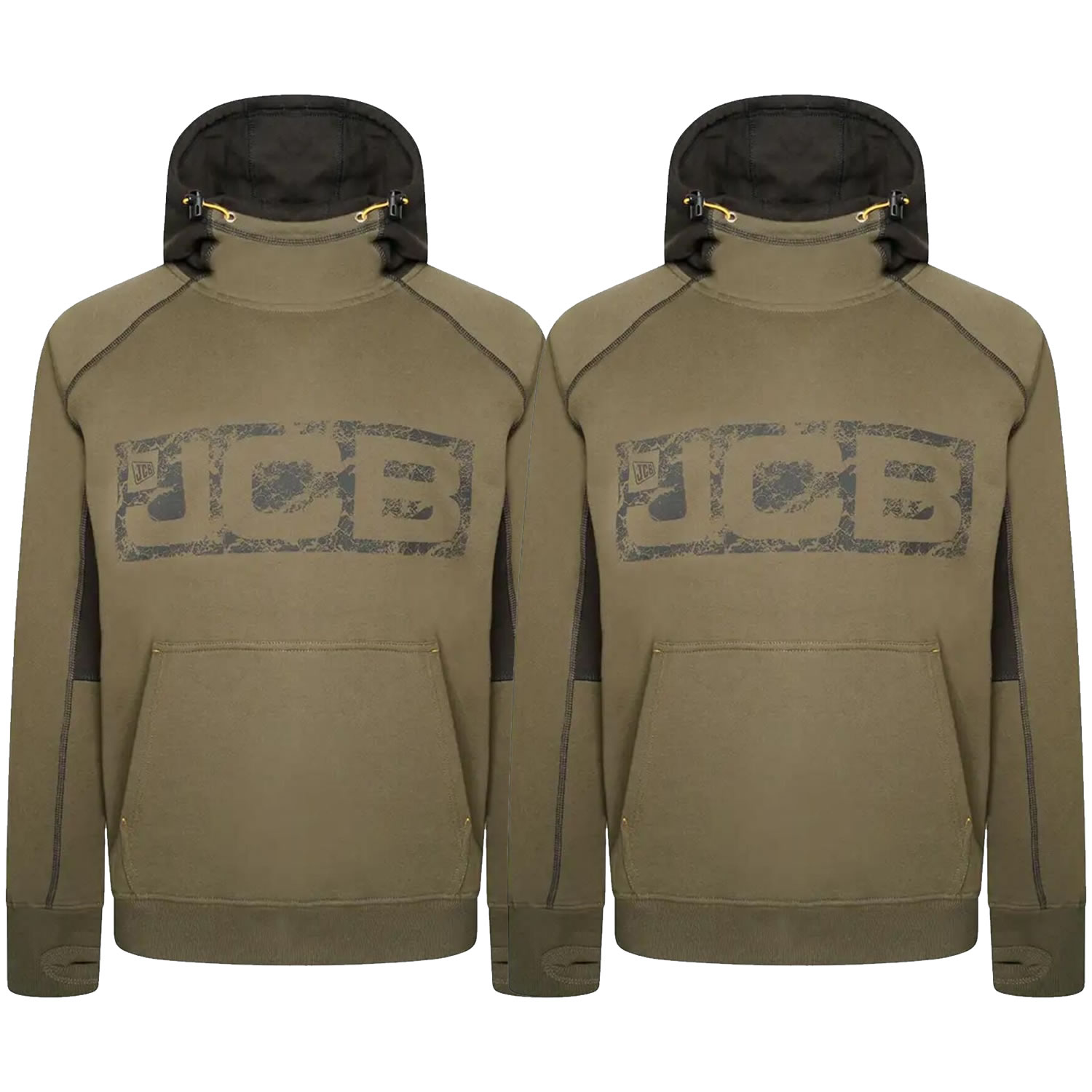 2 x Felpa con cappuccio JCB cotone pesante tessuto ricco impugnature pollice - Foto 14 di 18