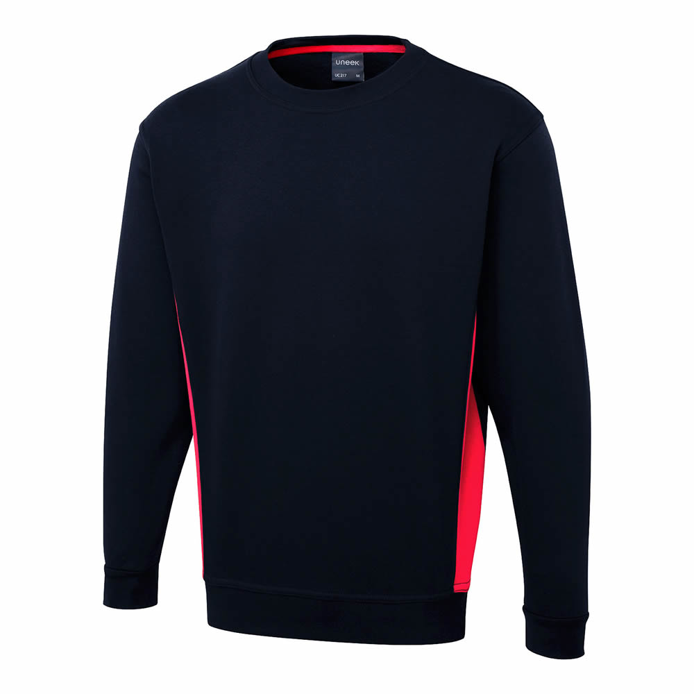 Mens Two Tone Sweatshirt Jumper Smart Contrast Uniform Casual Contemporary Fit - Picture 8 of 8