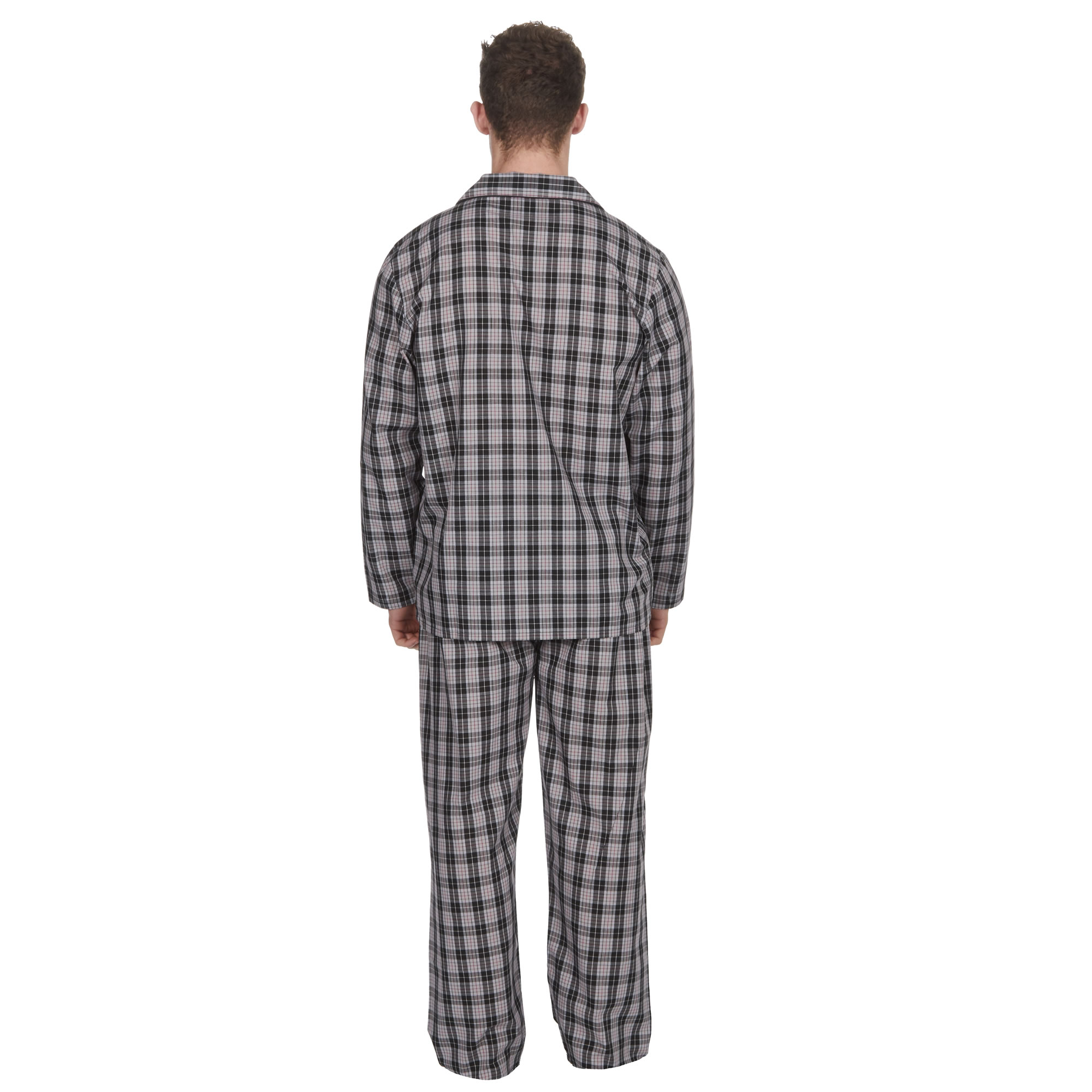 Mens Pyjamas Traditional Button Front Collar Stripe Check Pj Set