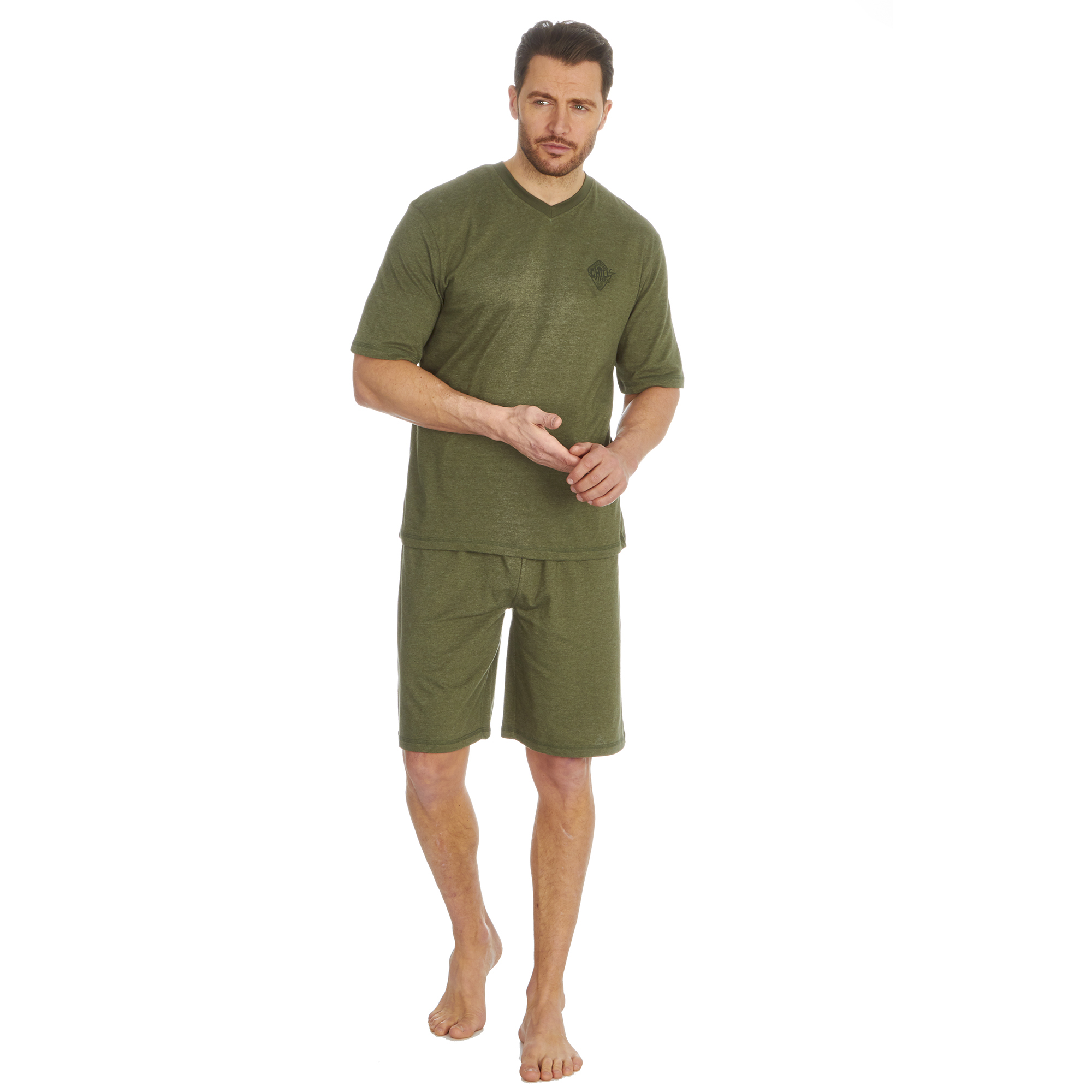 Cargo Bay Mens V Neck T-Shirt & Short Set Nightwear Cotton V Neck Pyjama Set - Picture 9 of 18